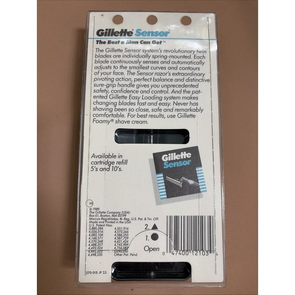 Gillette Sensor Razor (1989) - 3 Cartridges - HANDLE MADE IN USA New Old Stock